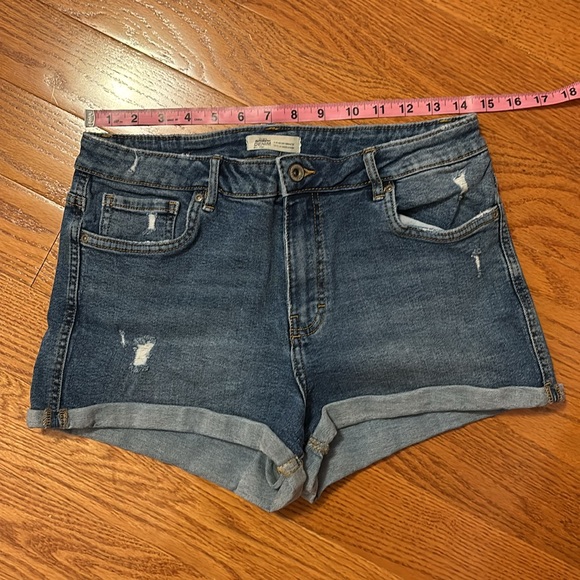 Zara Light Blue Distressed Jean Shorts Denim Stretch Mom Daisy Dukes Medium 10 - Picture 12 of 14
